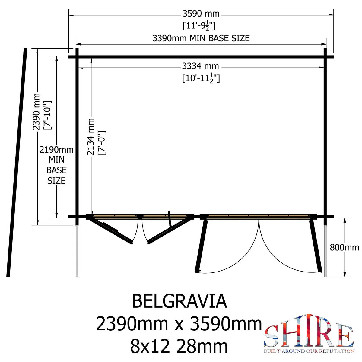Shire Belgravia 7' 10" x 11' 9" Pent Log Cabin - Premium 44mm Cladding Tongue & Groove - Image 3