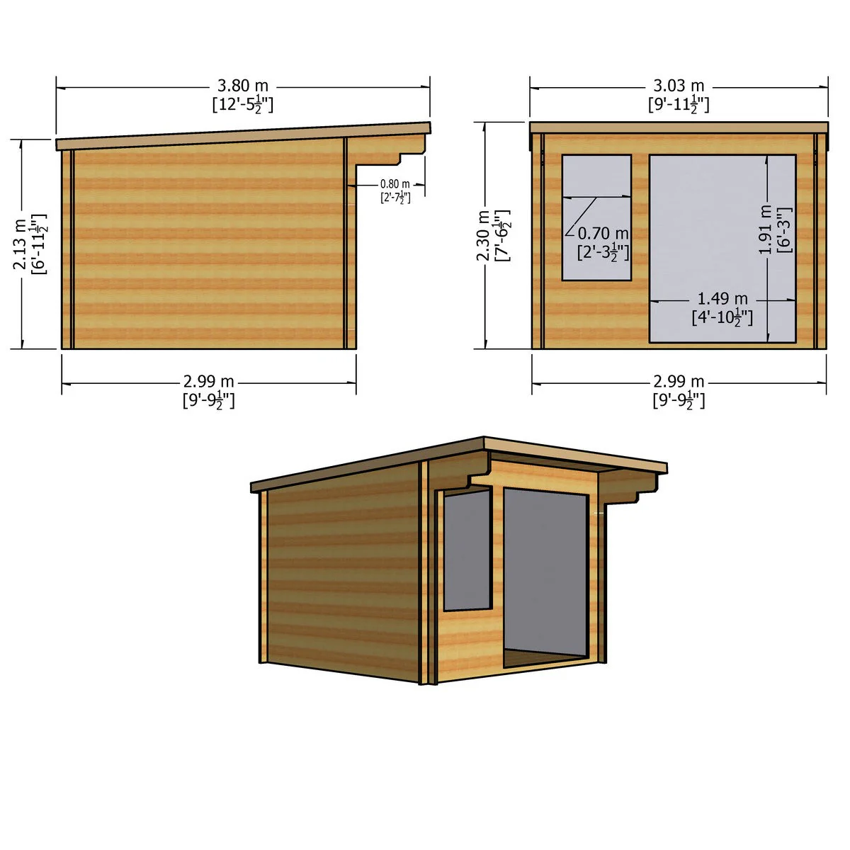 Shire Belgravia 9' 9" x 9' 9" Pent Log Cabin - Premium 70mm Cladding Tongue & Groove - Image 4