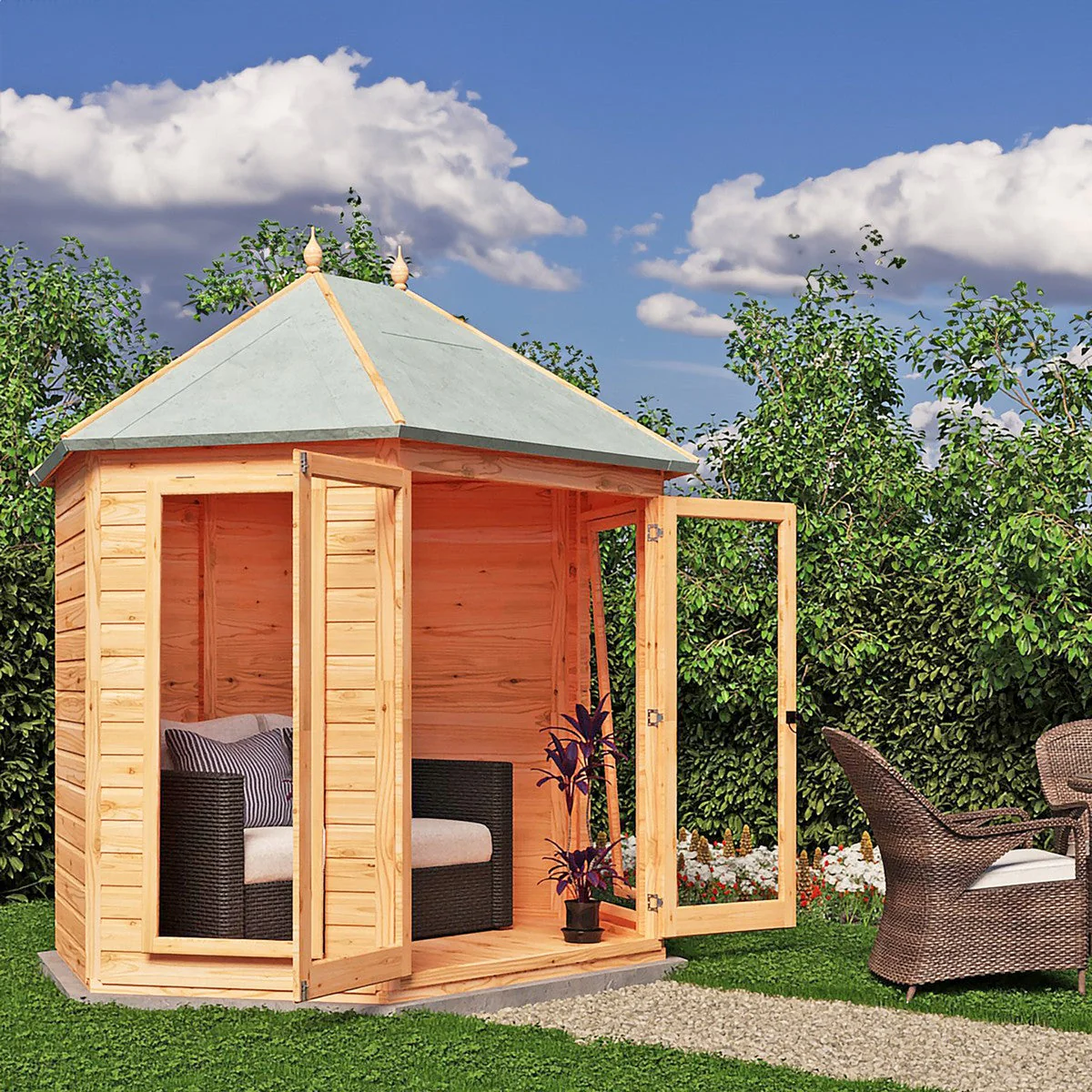Shire Buttermere 5' 10" x 8' 6" Hexagonal Hip Summerhouse - Premium Dip Treated Shiplap
