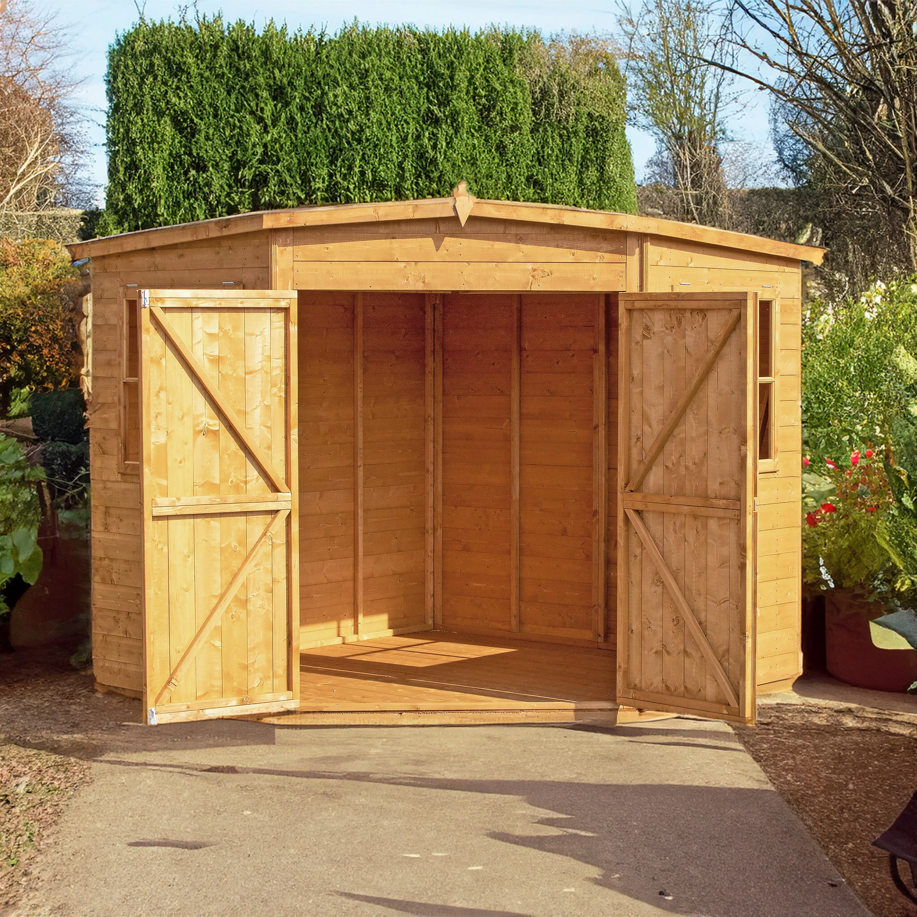 Corner 6' 5" x 6' 8" Flat Shed - Premium Dip Treated Shiplap - Image 2