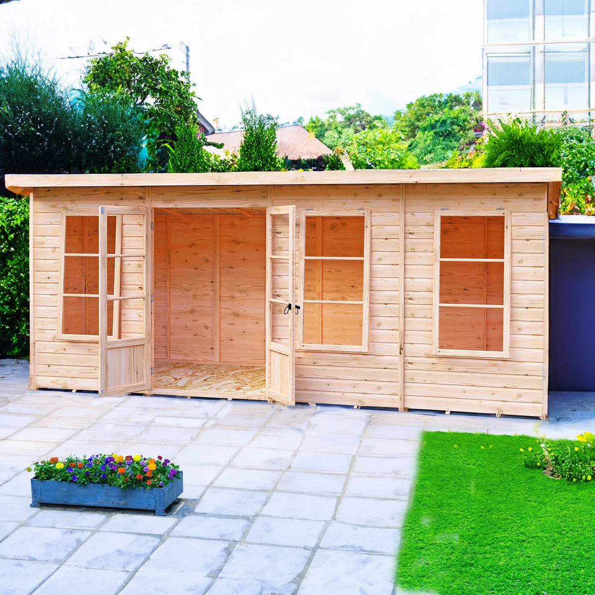 Shire Dahlia 5' 9" x 15' 8" Pent Summerhouse - Premium Dip Treated Overlap