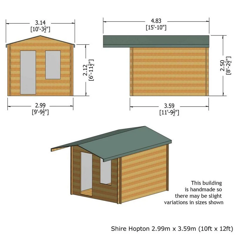 Shire Hopton 9' 9" x 11' 9" Apex Log Cabin - Premium 34mm Cladding Tongue & Groove - Image 3