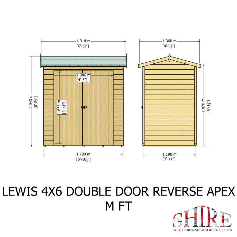 Shire Lewis 4' 5" x 6' 3" Reverse Apex Shed - Classic Coated Shiplap - Image 9