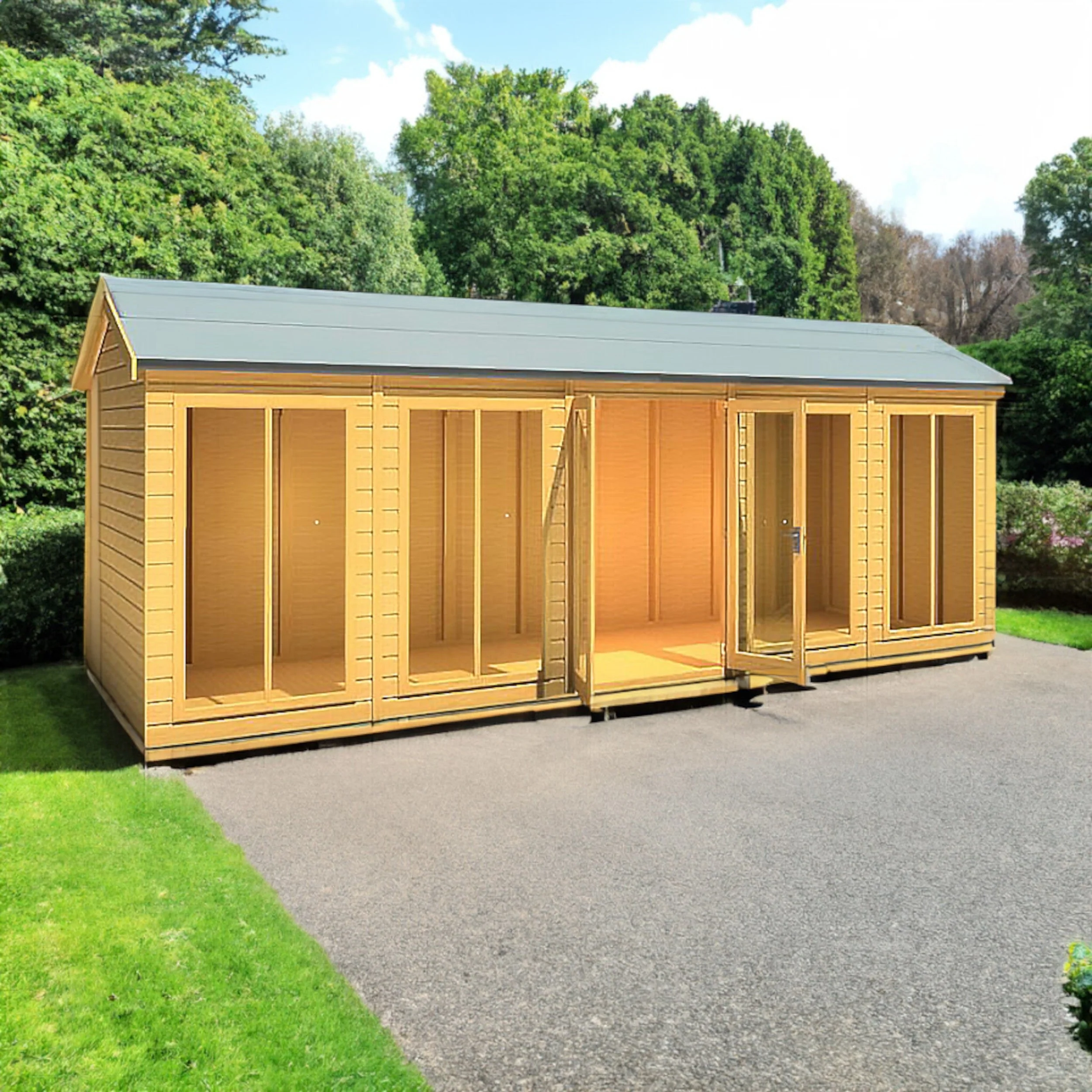 Shire Mayfield 7' 7" x 19' 6" Reverse Apex Summerhouse - Premium Dip Treated Shiplap