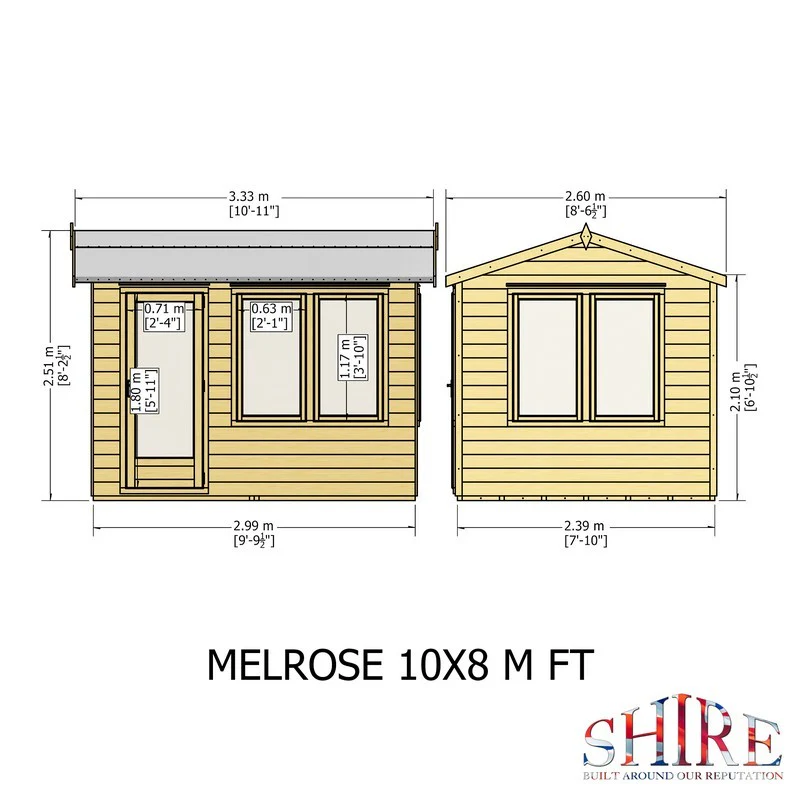 Shire Melrose 7' 10" x 9' 9" Reverse Apex Garden Office - Premium Coated Overlap - Image 9