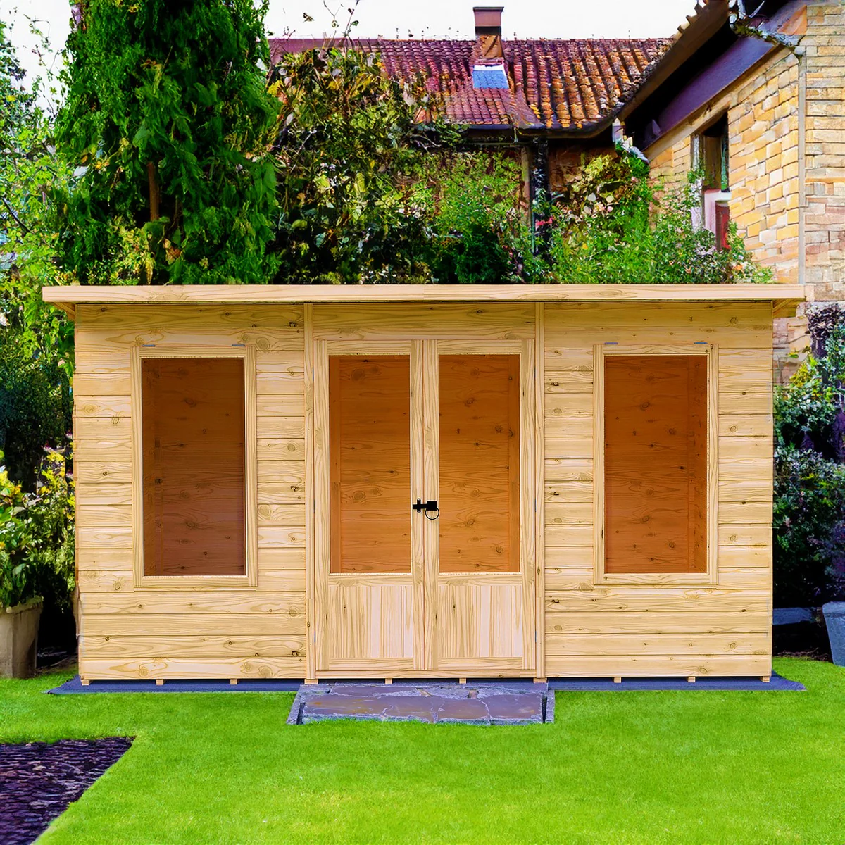 Shire Peony 5' 9" x 11' 9" Pent Summerhouse - Premium Dip Treated Shiplap