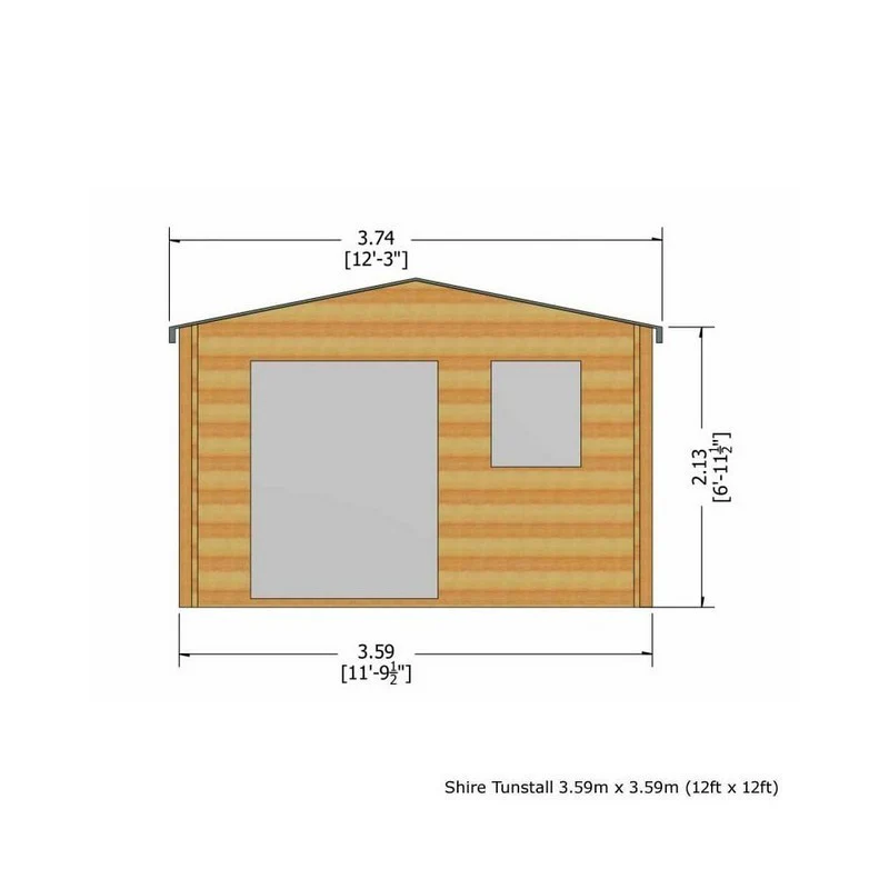 Shire Tunstall 11' 9" x 11' 9" Apex Log Cabin - Premium 44mm Cladding Tongue & Groove - Image 3