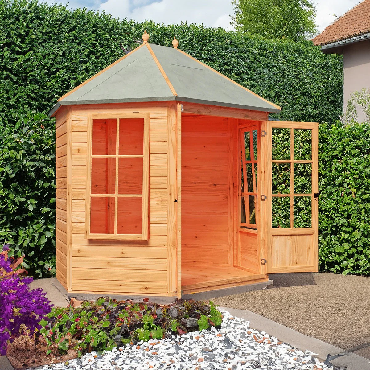 Shire Windermere 5' 10" x 8' 6" Hexagonal Hip Summerhouse - Premium Dip Treated Shiplap