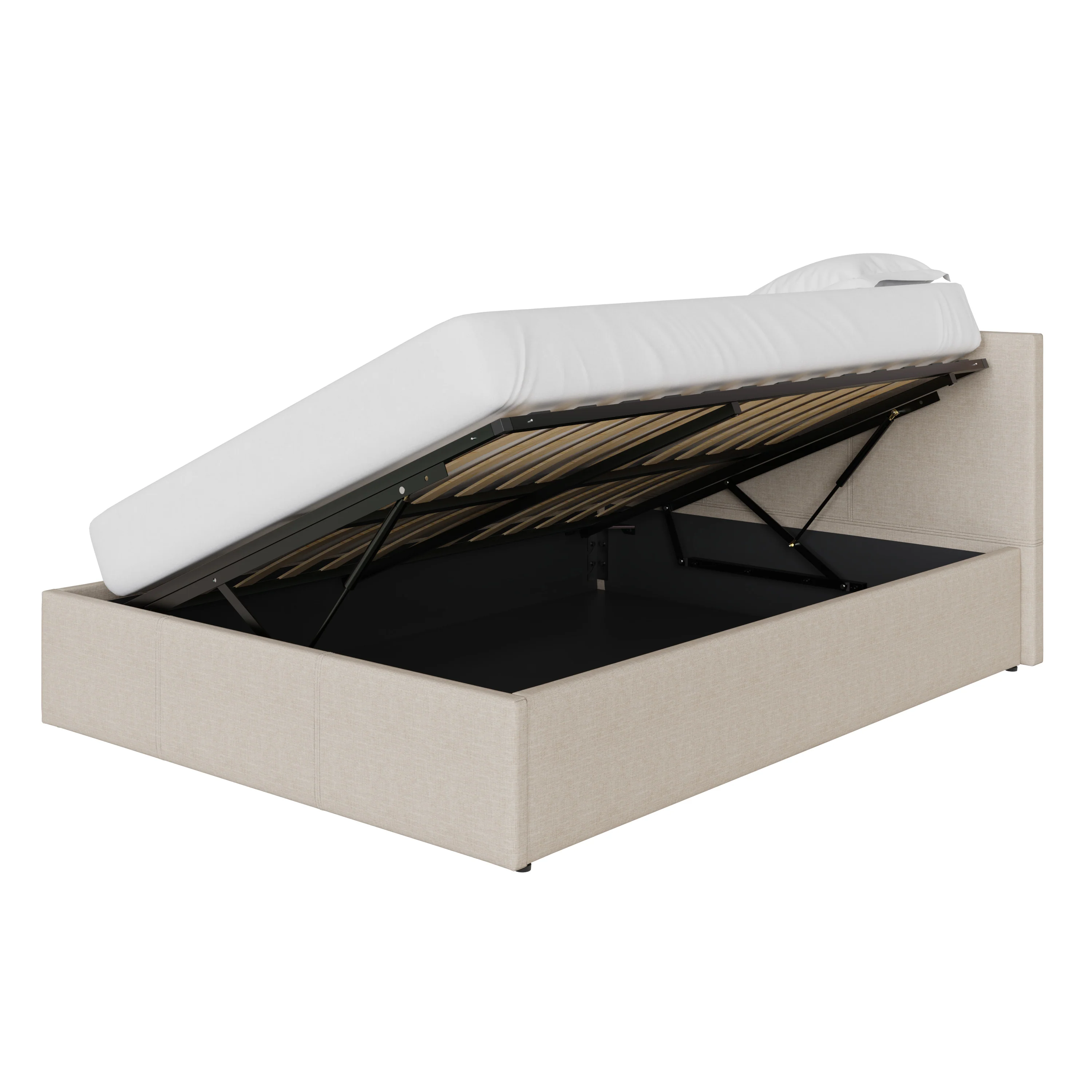 Side Lift Small Double Ottoman Bed Metal & Wood Natural 4 x 7ft - Image 2