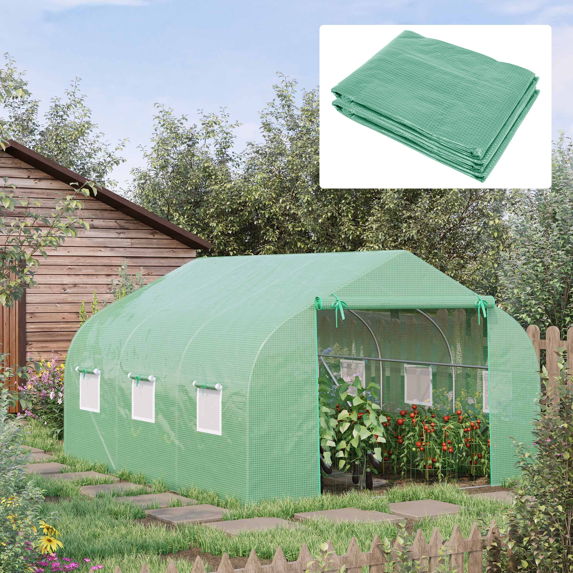 Walk In Greenhouse Cover Replacement Plant Growhouse PE Cover 4.5x3x2m Green - Image 2