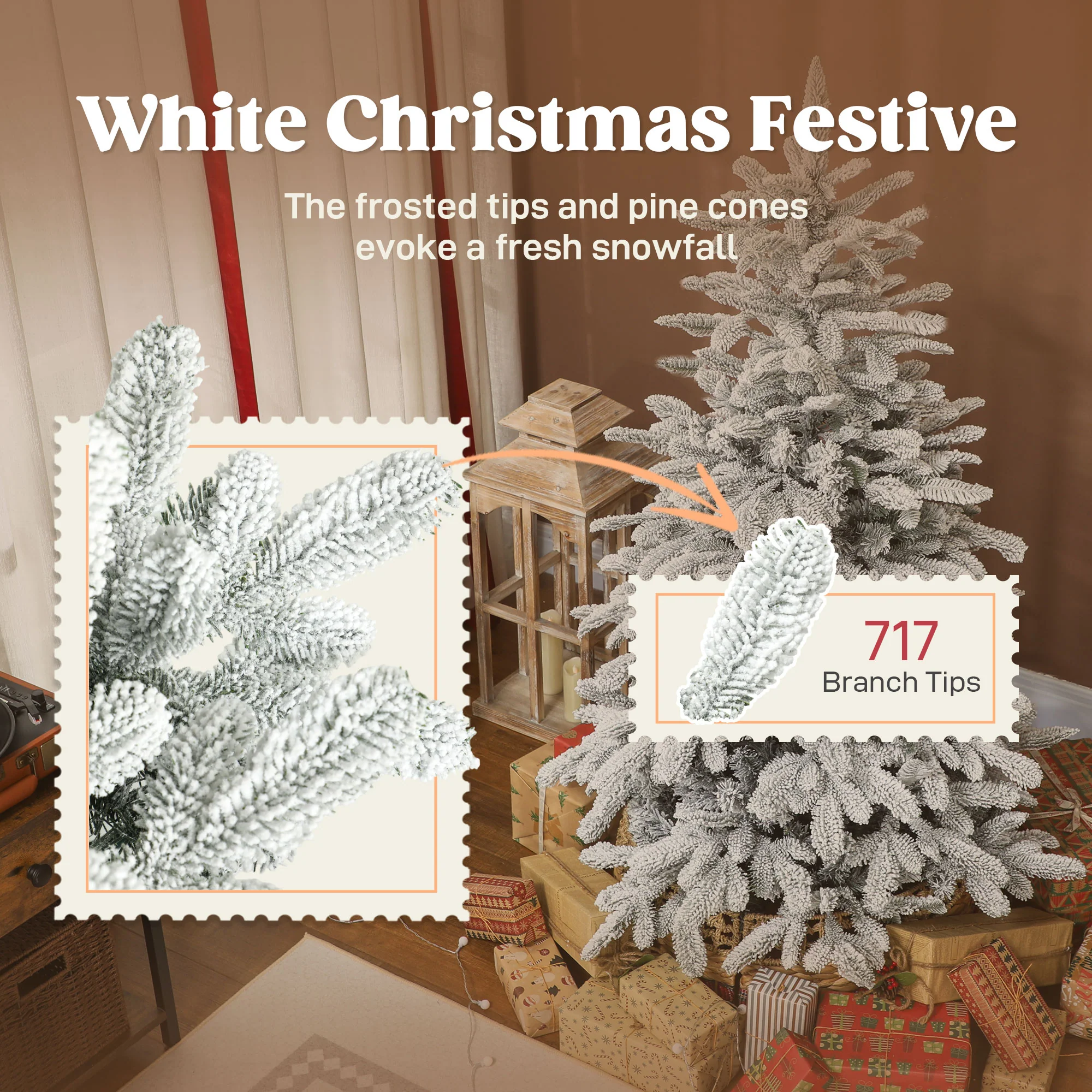 5ft Christmas Tree Artificial - White Frosted Green  717 Tips - Image 5