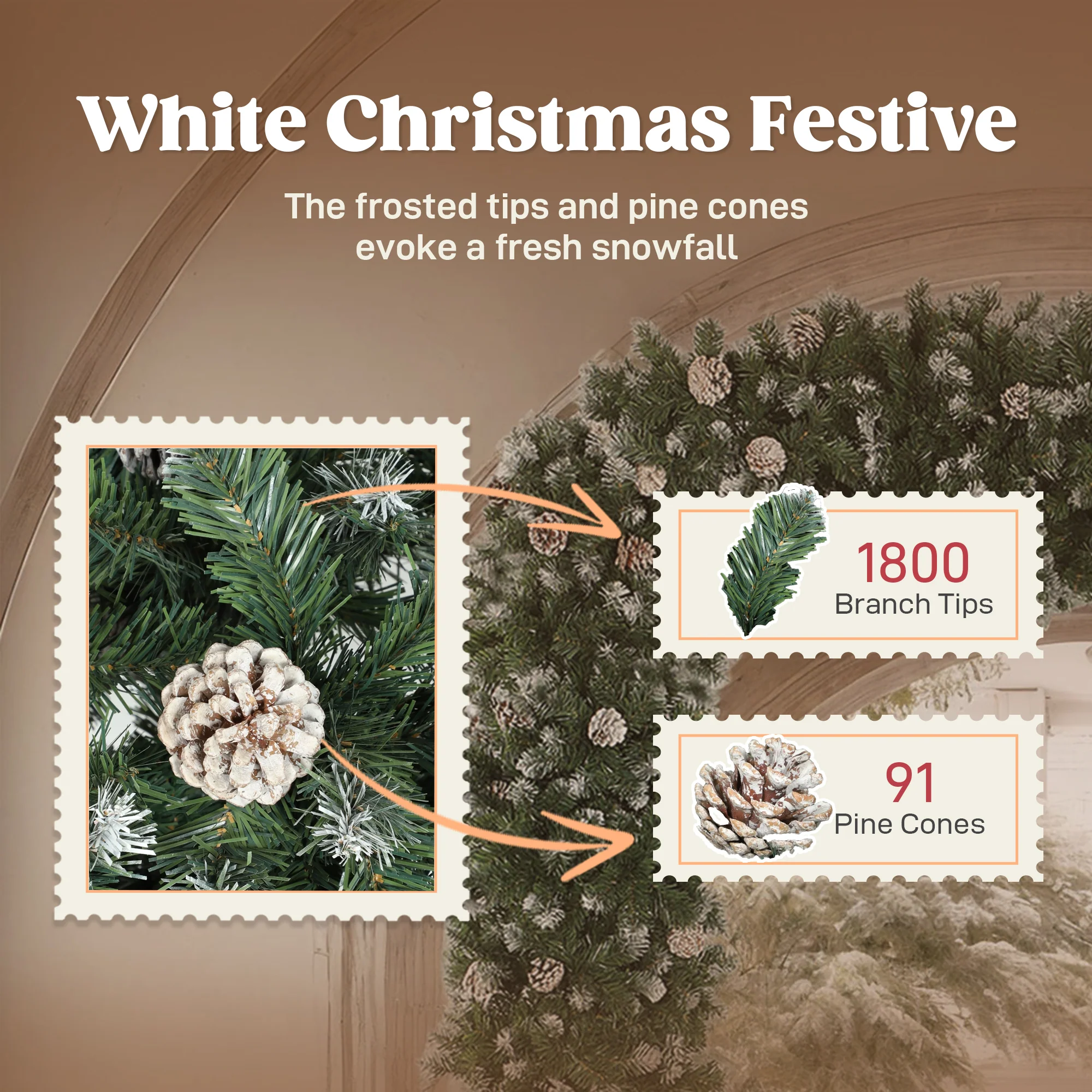 8ft Pinecone Christmas Tree Arch Artificial - White Frosted Green  1800 Tips - Image 6