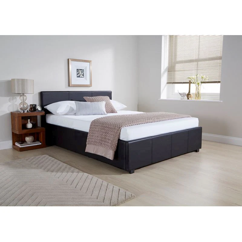 Winston Double Ottoman Bed Faux Leather Black 5 x 7ft - Image 3
