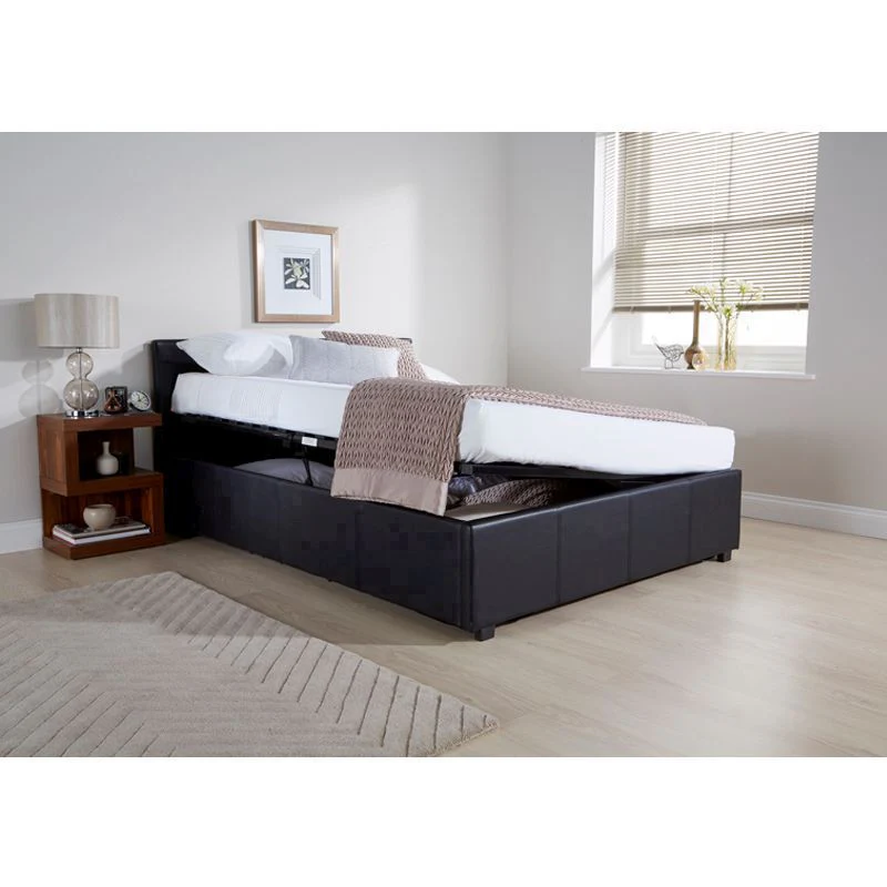 Winston Double Ottoman Bed Faux Leather Black 5 x 7ft - Image 4