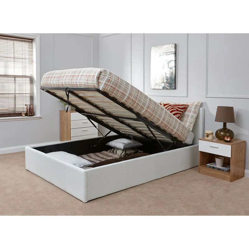 Winston Double Ottoman Bed Faux Leather White 5 x 7ft - Image 2