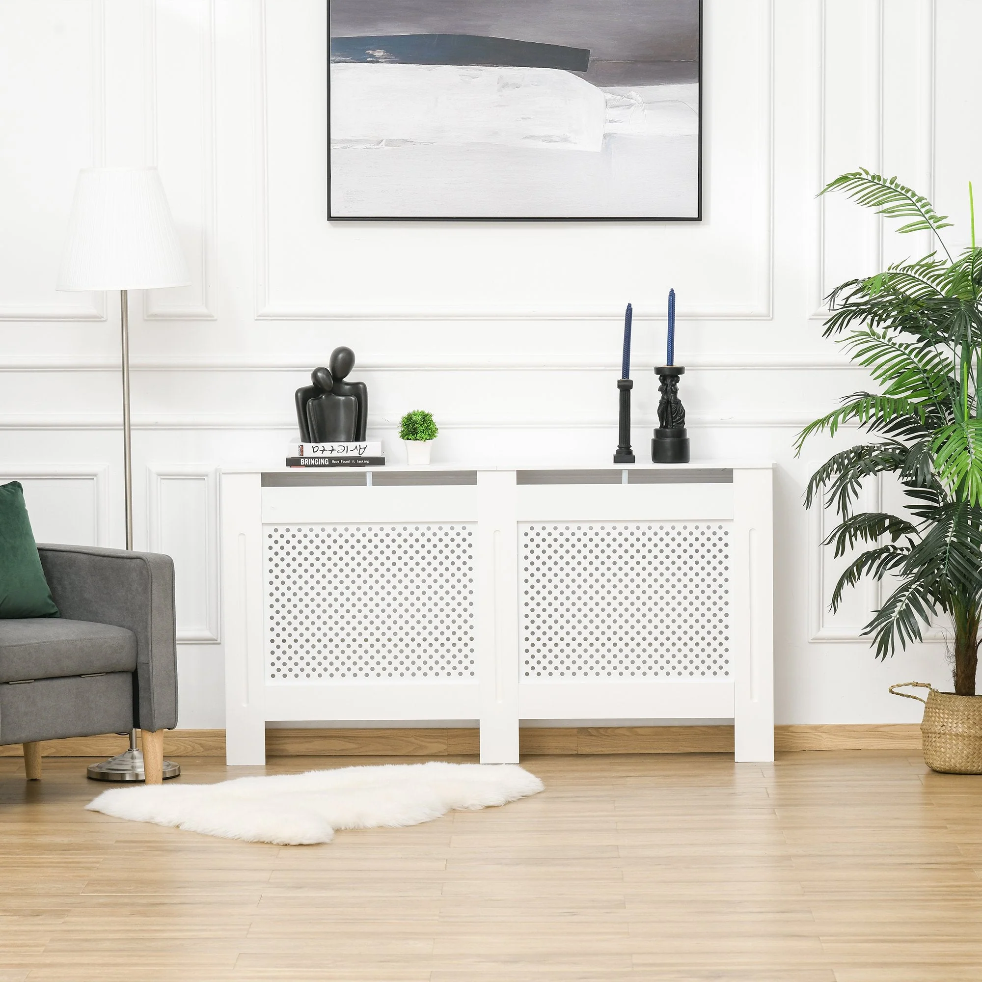 Wooden Radiator Cover Heating Cabinet Modern Home Furniture Grill Style White Painted Large - Image 2